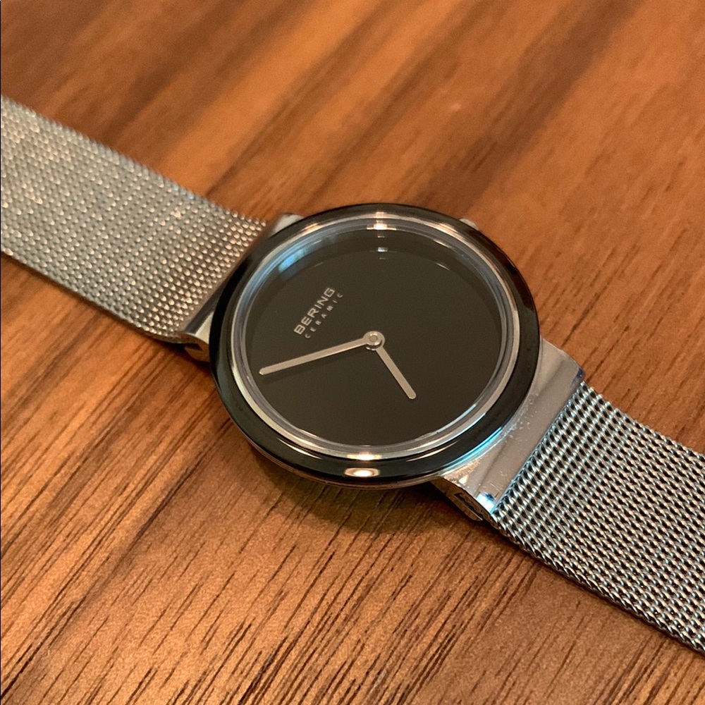 BERING Ceramic Stainless Steel Silver and Black Polished Traditional Watch